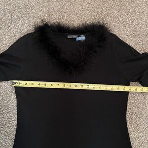 Black Silk Blend Sweater M Feather Neck Luxury Old Money Chic Glam VTG